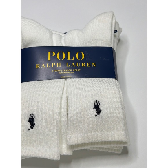 Polo Ralph Lauren Men 6 Pairs Classic Sport White Crew Socks Cushioned 10-13 - Picture 2 of 5